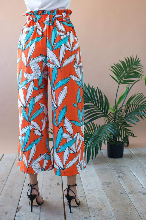 Lukas Cropped Wide Leg Pant With Paperbag Waist- Rio Flora